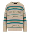 Weekend Max Mara Angus Beige Crewneck Sweater With Embroidery In Beige