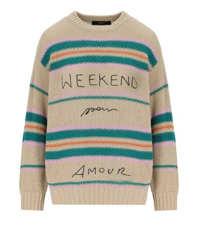 Weekend Max Mara Angus Beige Crewneck Jumper With Embroidery