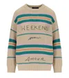 Weekend Max Mara Angus Beige Crewneck Sweater With Embroidery In Beige