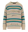 Weekend Max Mara Angus Beige Crewneck Sweater With Embroidery In Brown