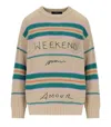 Weekend Max Mara Angus Beige Crewneck Sweater With Embroidery In Brown