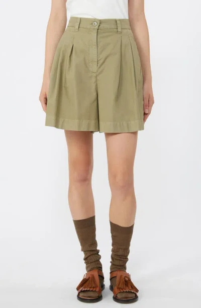 Weekend Max Mara Armonia Pleated Cotton Shorts In Green