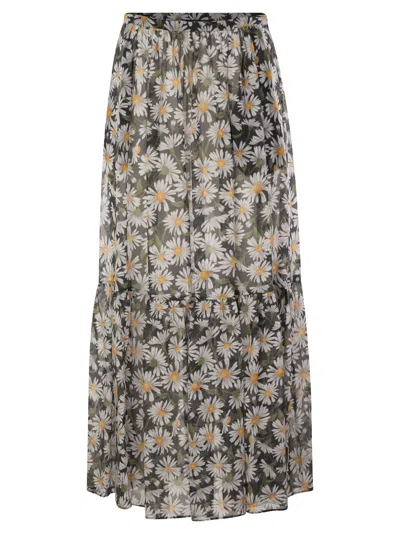 Weekend Max Mara Artello Printed Silk Long Skirt In Black