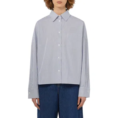 Weekend Max Mara Arturo Stripe Oversize Cotton Poplin Shirt In Blue