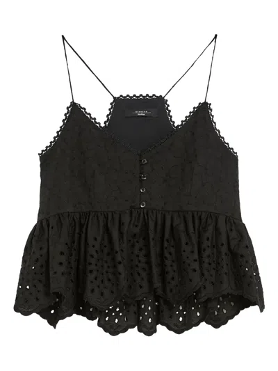 Weekend Max Mara Asburgo Broderie Anglaise Peplum Top In Black