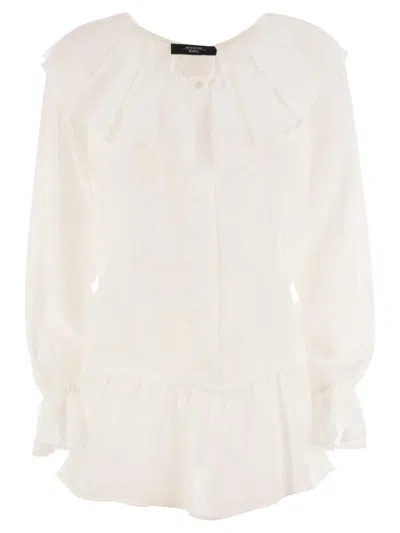 Weekend Max Mara Astro 1234 Ruffled Long-sleeved Top In White