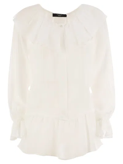 Weekend Max Mara Astro1234 Viscose And Linen Gauze Blouse In White