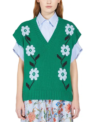 Weekend Max Mara Austria Embroidered Cotton Blend Vest In Green