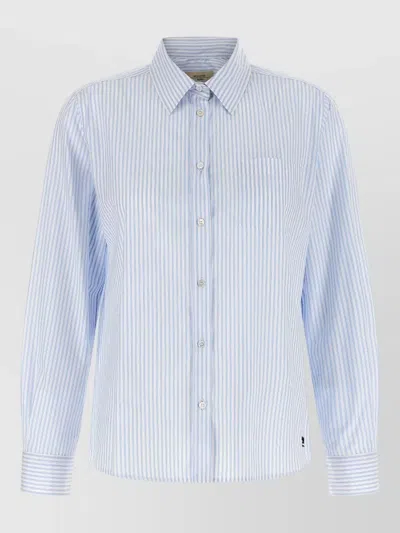Weekend Max Mara Bahamas Striped Long Sleeve Shirt Pocket In Blue