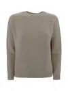 Weekend Max Mara Timeless Crew Neck Knitwear With Ribbed Details In Gray