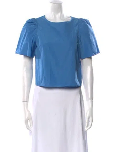 Pre-owned Weekend Max Mara Bateau Neckline Short Sleeve Crop Top In Blue