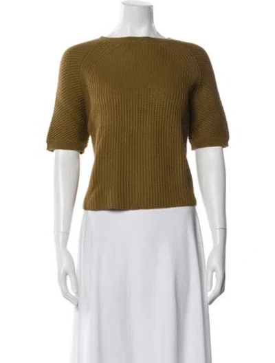 Pre-owned Weekend Max Mara Bateau Neckline Short Sleeve Top In Green