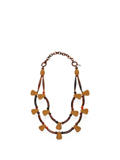 Weekend Max Mara Beaded Double-strand Necklace In Brown