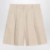 Weekend Max Mara Beige Bermuda Shorts In Cotton And Linen