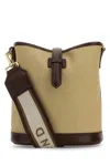 Weekend Max Mara Beige Canvas Vasaio Bucket Bag In Corda Cuoio