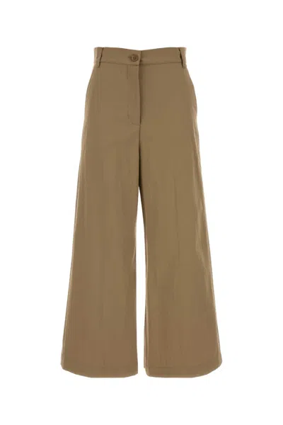 Weekend Max Mara Beige Cotton Blend Ronco Wide-leg Pant In Green