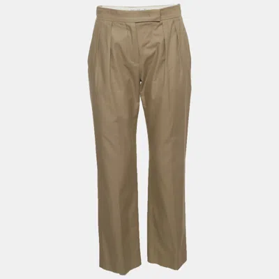 Pre-owned Weekend Max Mara Beige Cotton Twill Wide Leg Trousers L In Sand