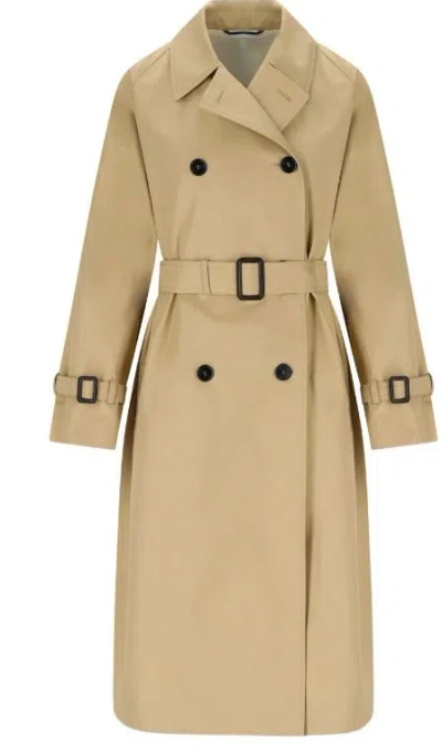 Weekend Max Mara Beige Double-breasted Belted Coat In Brown