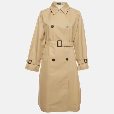 Pre-owned Weekend Max Mara Beige Gabardine Double Breasted Trench Coat M In Sand