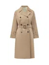 Weekend Max Mara Beige Solid Notched Lapel Trench Coat In Beige