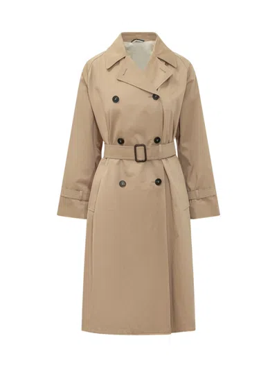 Weekend Max Mara Beige Solid Notched Lapel Trench Coat In Neutral