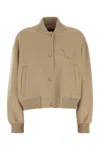 Weekend Max Mara Beige Wool Blend Zelante Bomber Jacket In Multi