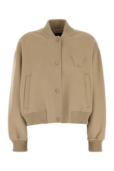 Weekend Max Mara Beige Wool Blend Zelante Bomber Jacket In Multi