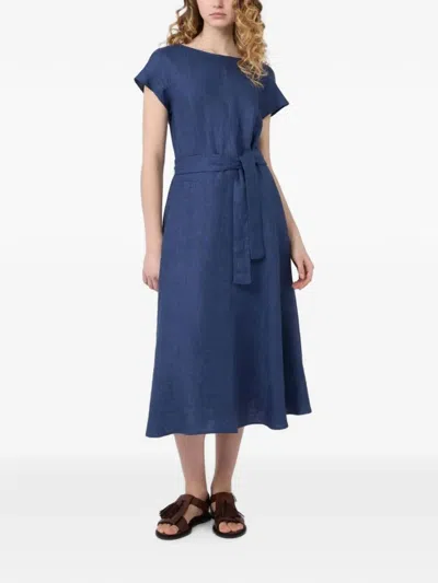 Weekend Max Mara Belted Cap-sleeve Midi Dress In Blue
