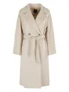 Weekend Max Mara Belted Double-breasted Coat In Neutral