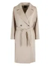 Weekend Max Mara Belted Double-breasted Coat In Neutral