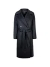 Weekend Max Mara Black Solid Notched Lapel Trench Coat In Blue