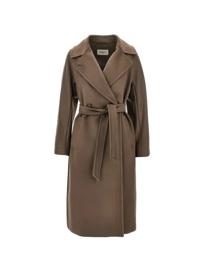 Weekend Max Mara Belted Double-breasted Coat In Brown