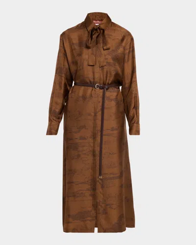 Weekend Max Mara Belted Etoile-print Silk Midi Shirtdress In Brown