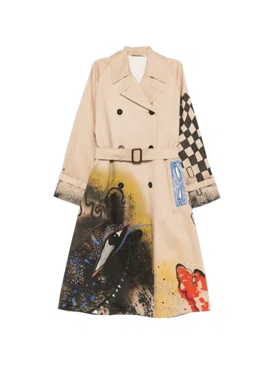 Weekend Max Mara Belted Graphic Coat In Neutral
