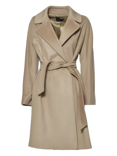 Weekend Max Mara Belted Lapel Coat In Brown
