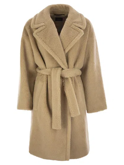 Weekend Max Mara Belted Long-sleeved Coat In Beige