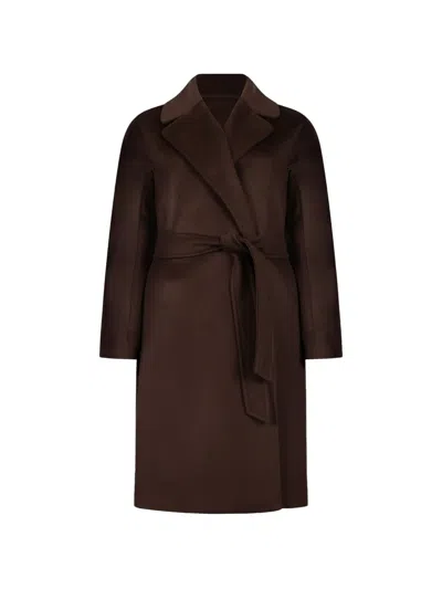 Weekend Max Mara Belted Notched-lapel Coat In Brown