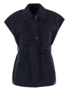 Weekend Max Mara Wool Sleeveless Belted Coat In Blue