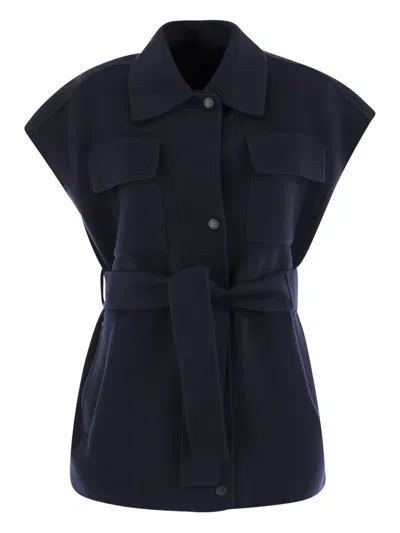 Weekend Max Mara Belted Pocketed Waistcoat In Blue