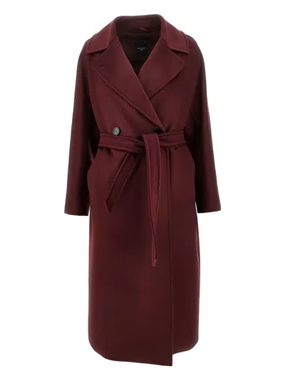Weekend Max Mara Belted Virgin Wool Coat In Red