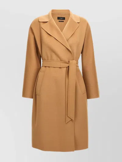 Weekend Max Mara Belted Waist Long Sleeve Coat In Brown