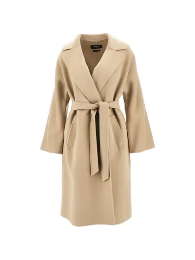 Weekend Max Mara Belted Wool Coat In Neutral