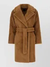Weekend Max Mara Belted Wool Coat With Faux Fur Texture In Brown