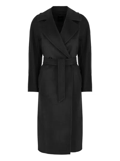 Weekend Max Mara Belted Wool Double-breasted Coat In Black