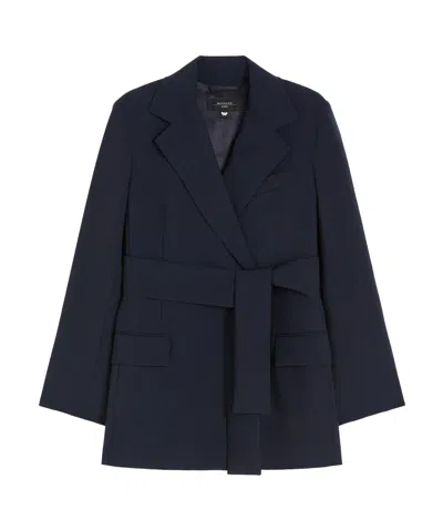 Weekend Max Mara Belted Wool Jacket In Blue