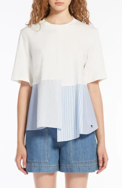 Weekend Max Mara Bird Mixed Media Asymmetric Cotton Top In White