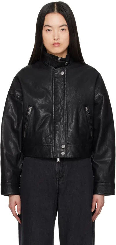 WEEKEND MAX MARA BLACK ANGEL LEATHER BOMBER JACKET