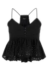 Weekend Max Mara Broderie Anglaise Peplum Top With Spaghetti Straps In Black