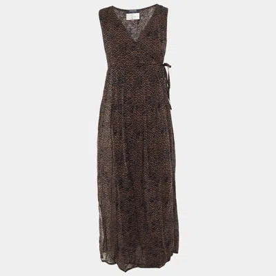 Weekend Max Mara Black /brown Printed Crepe Wrap Around Sheer Maxi Dress