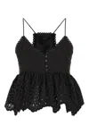 Weekend Max Mara Broderie Anglaise Peplum Top With Spaghetti Straps In Black